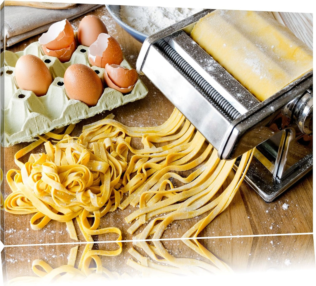 Nudelmaschine Pasta Italia Format: 100x70 auf Leinwand, XXL riesige Bilder fertig gerahmt mit Keilra