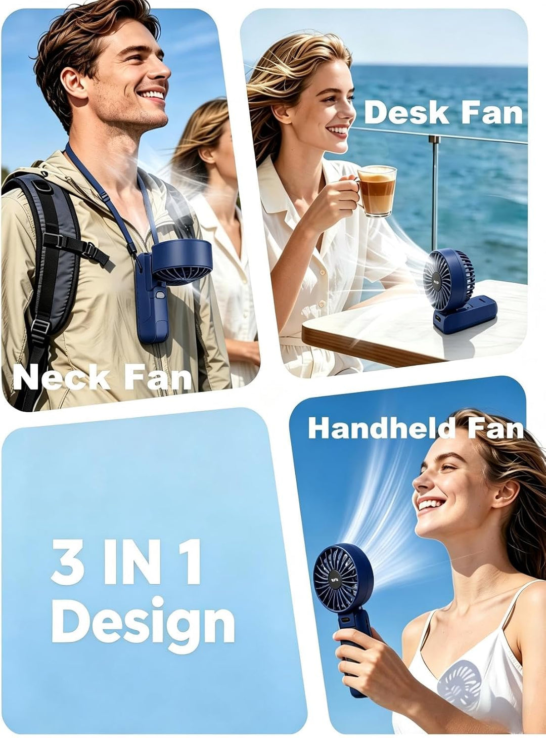 Kizozo Handventilator USB, Mini Ventilator Wiederaufladbar, Tragbar Ventilator klein, Handventilator