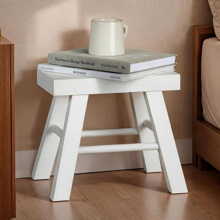 CARO-Möbel Sitzhocker ROSAL weiss - Hocker aus Paulowina Holz mit rechteckiger Form, Tritthocker mit