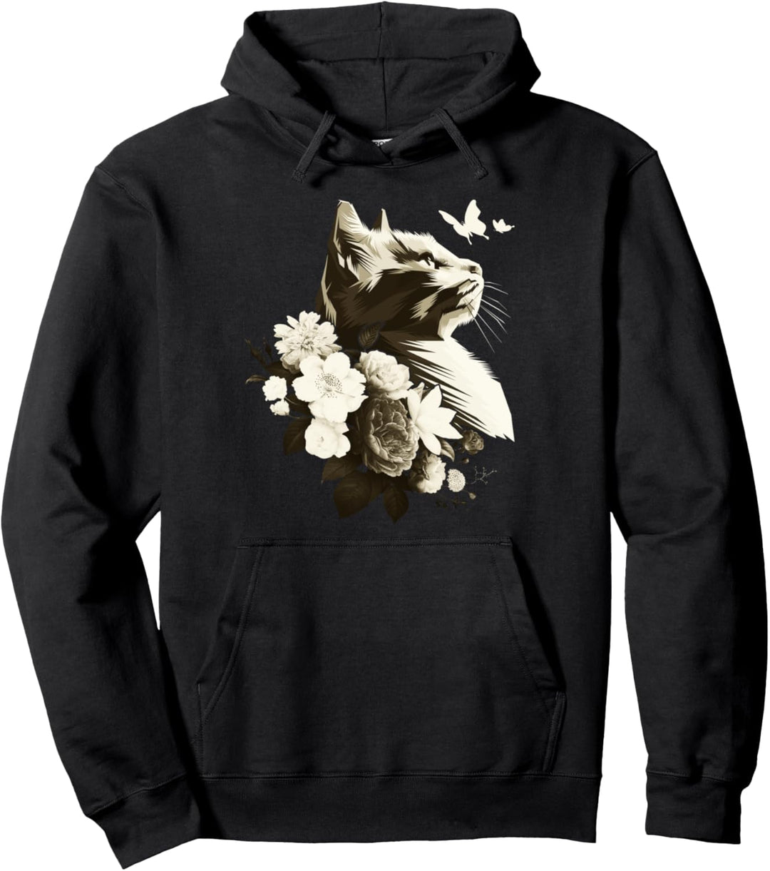 Schöne Katze mit Blumen, blumig Pullover Hoodie