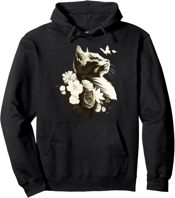 Schöne Katze mit Blumen, blumig Pullover Hoodie