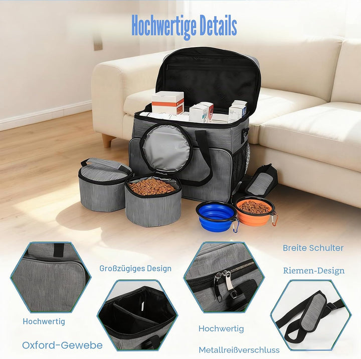 Hunde Reisetasche Grosse Hundetasche, Reisetasche für Hunde Organizer für Tierbedarf mit 2 Futterbeh