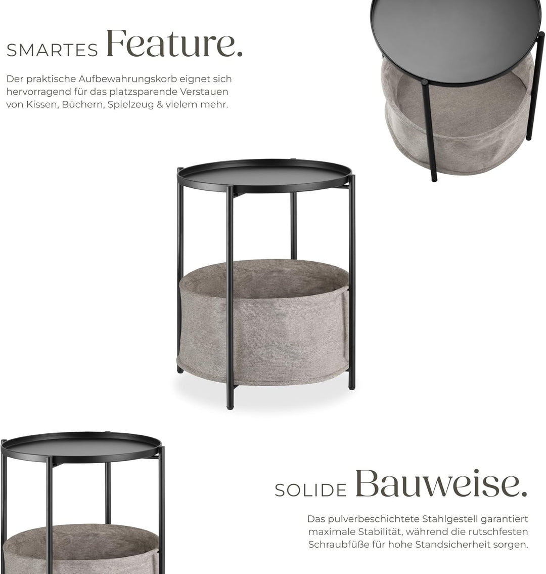 tectake® Tisch rund, Beistelltisch Metall, Kleiner Tisch, Couchtisch mit Stauraum, Coffee Table für