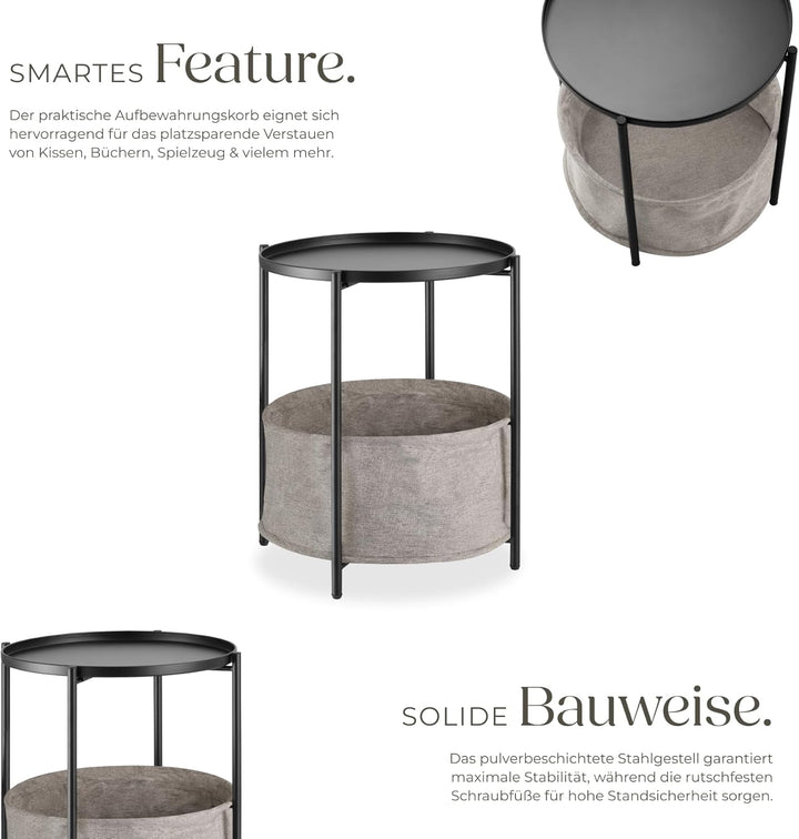 tectake® Tisch rund, Beistelltisch Metall, Kleiner Tisch, Couchtisch mit Stauraum, Coffee Table für
