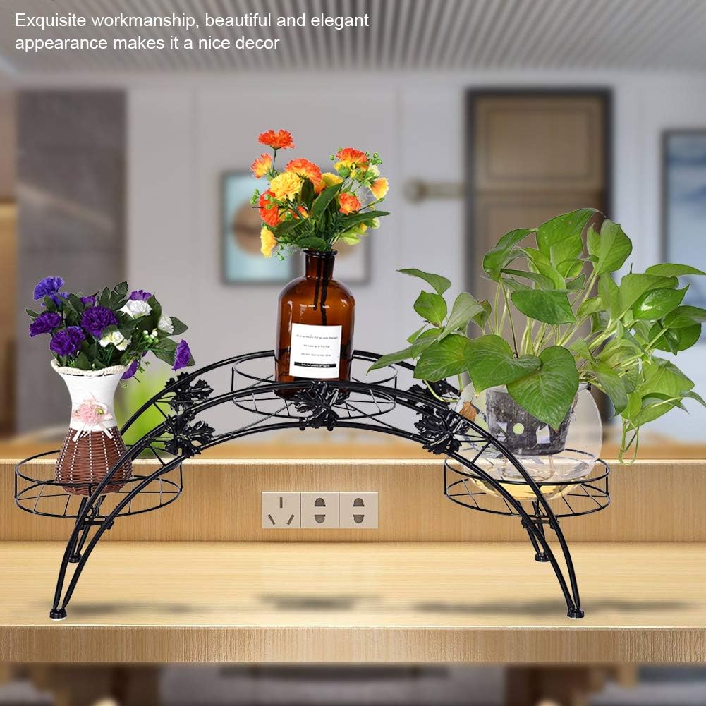 Eisenregal mit Blumentopfgestell, gewölbt, warm, Leiterregal für Balkon, Hof (schwarz), Schwarz