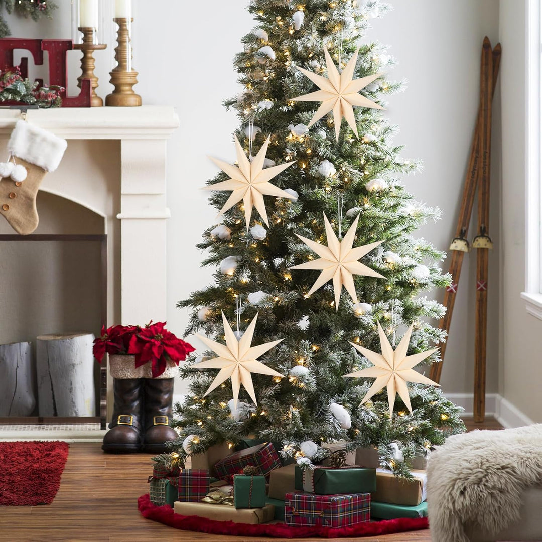 5 Stück Papiersterne Weihnachten Beige 30cm 9 Zacken Creme Papiersterne Faltsterne Aufhängen Weihnac