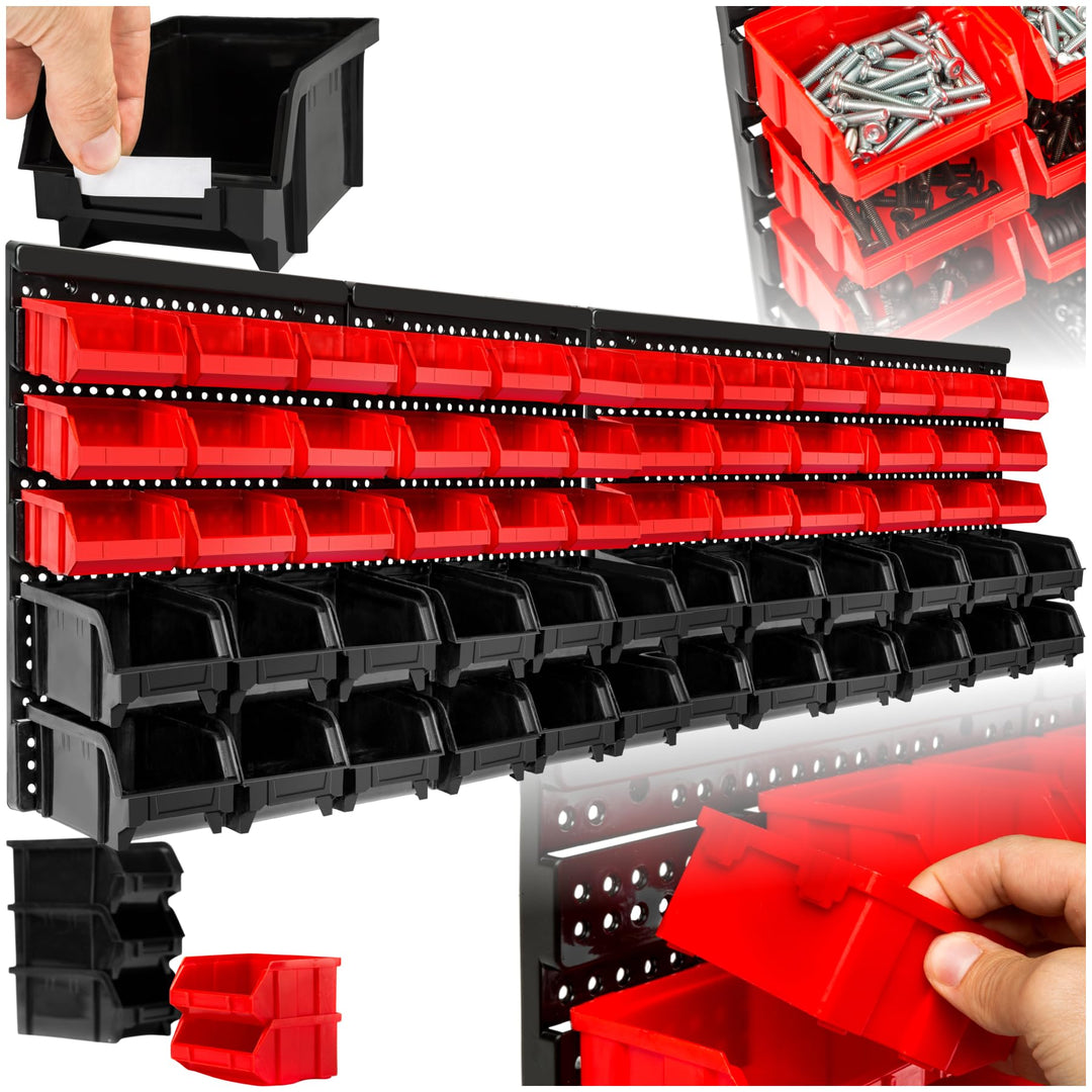 tectake® Werkstatt Wandregal, 62teilig, Stapelboxen, Kleinteilemagazin, Werkzeugwand, Schubladenbox,
