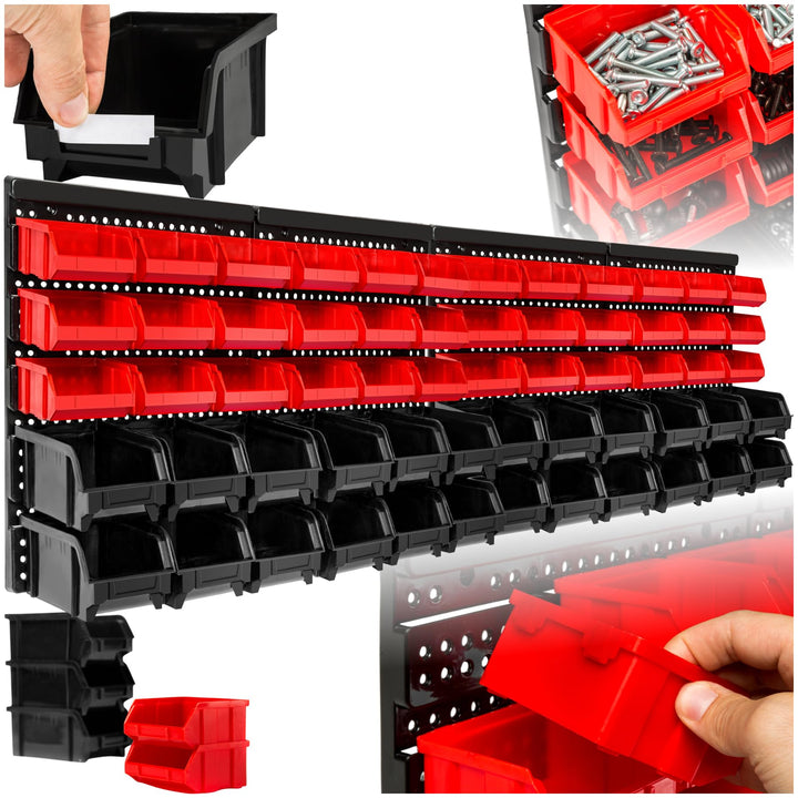 tectake® Werkstatt Wandregal, 62teilig, Stapelboxen, Kleinteilemagazin, Werkzeugwand, Schubladenbox,
