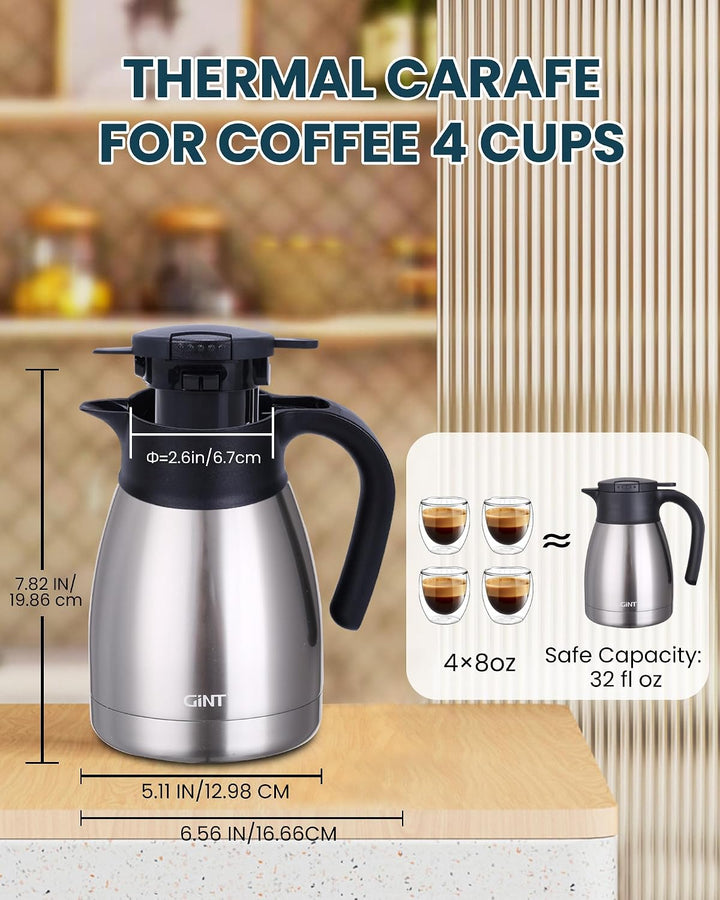 GiNT Thermo-Kaffeekaraffe, isolierte Edelstahl-Kaffeekaraffen zum Warmhalten/doppelwandige Vakuum-Ka
