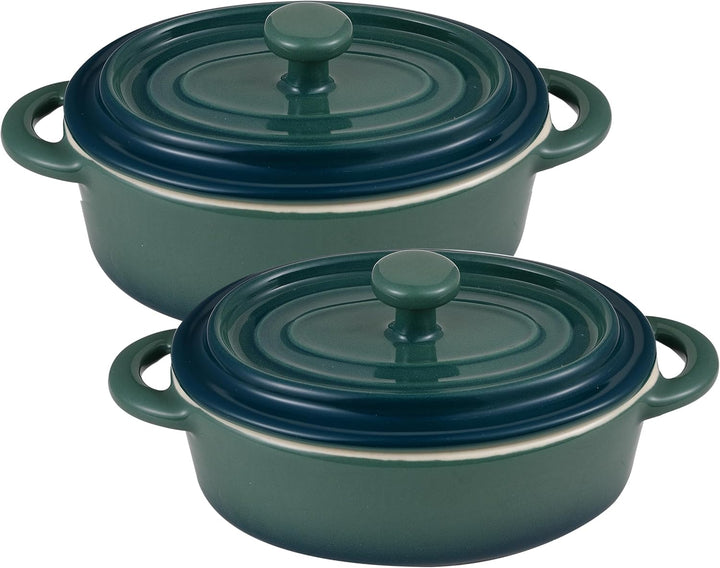 BERGNER - 4er-Set Mini-Pfannen aus Steingut - Inklusive grünem E Xcalibur-Deckel - Ofenfest - 16,7 |