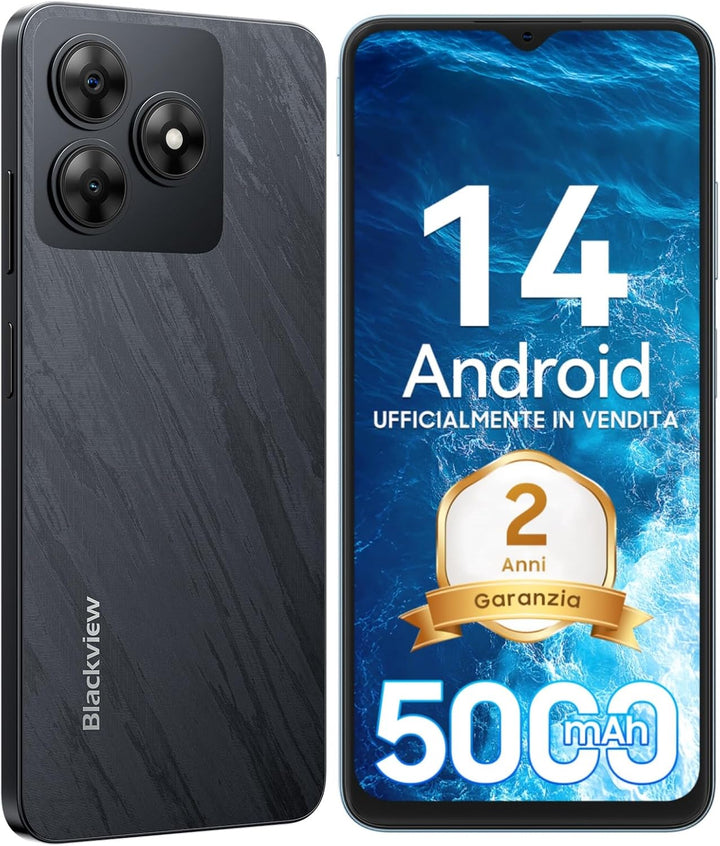 Blackview Handy Ohne Vertrag Günstig Android 14, 6GB+64GB/2TB SD, Octa Core 6,56" HD+, Akku 4700mAh,