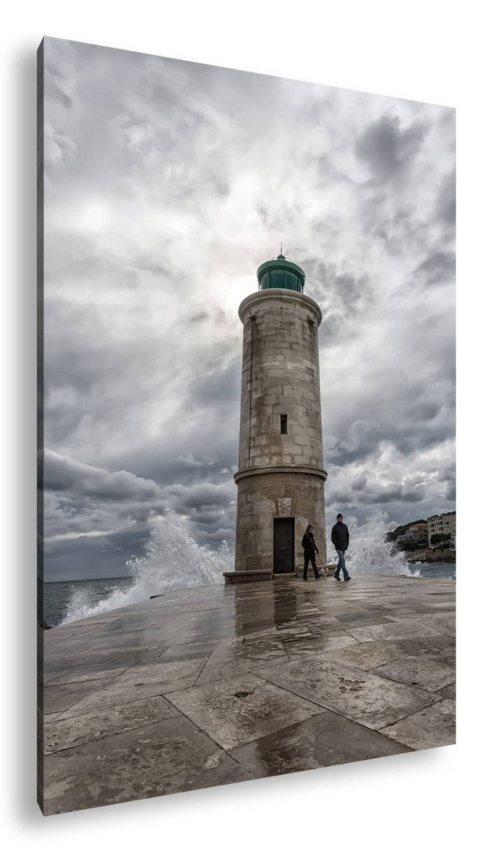 deyoli standfester Leuchtturm Format:90x60 cm als Leinwandbild, Motiv fertig gerahmt auf Echtholzrah