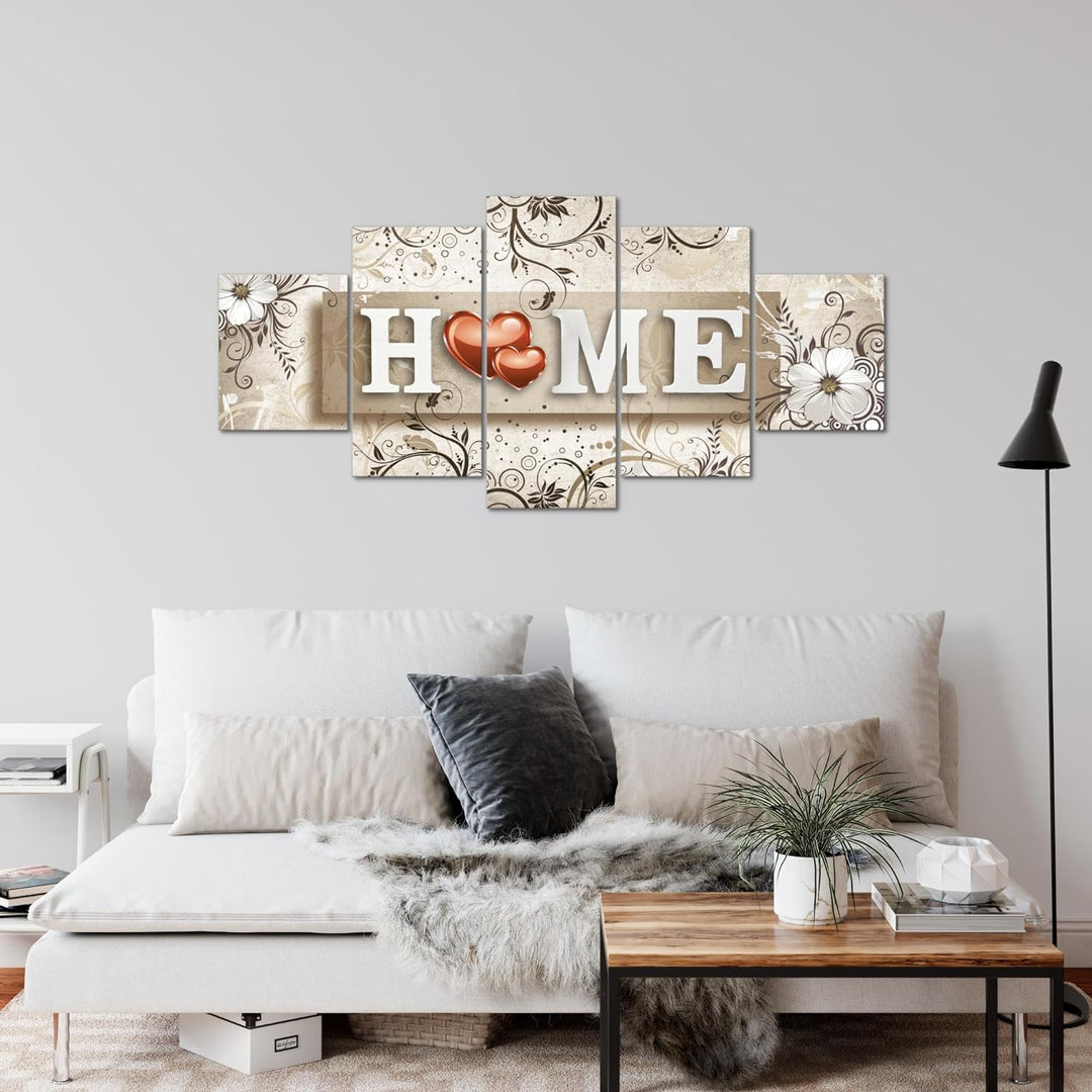 Runa Art Wandbilder Home Vintage 5 Teilig Bild auf Vlies Leinwand Deko Wohnzimmer Home Herz Beige 03