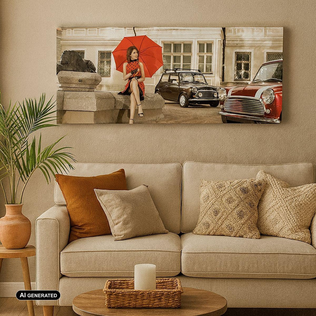 Wandbilder Dekoration Wohnzimmer Attraktiv Frau Spaziergang Regenschirm Bilder auf Leinwand 120x50cm