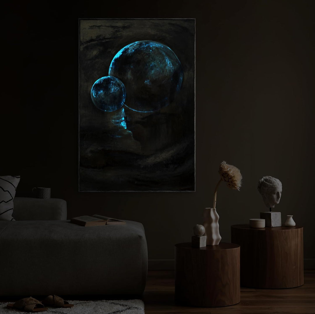YS-Art XXL Abstrakt Fluoreszierendes selbst leuchtendes Acryl 3D Gemälde auf Leinwand Sternenverbind