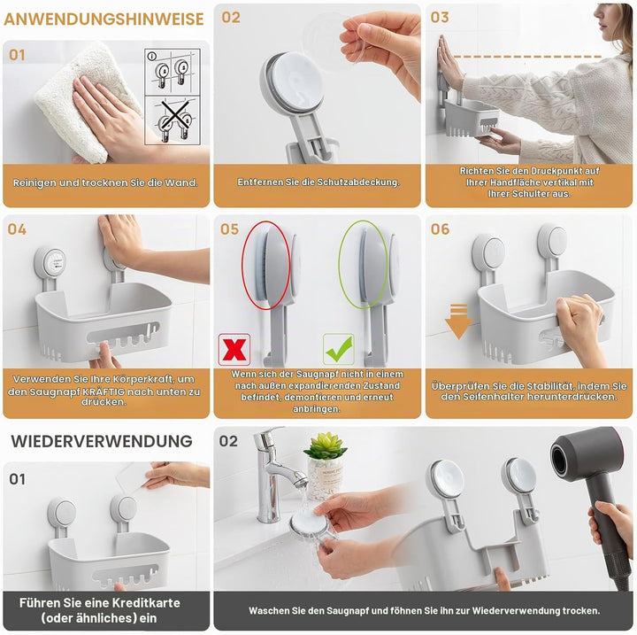LEVERLOC Duschablage Ohne Bohren Saugnapf Dusche Organizer Grosse Kapazität Bad Organizer Ohne Bohre