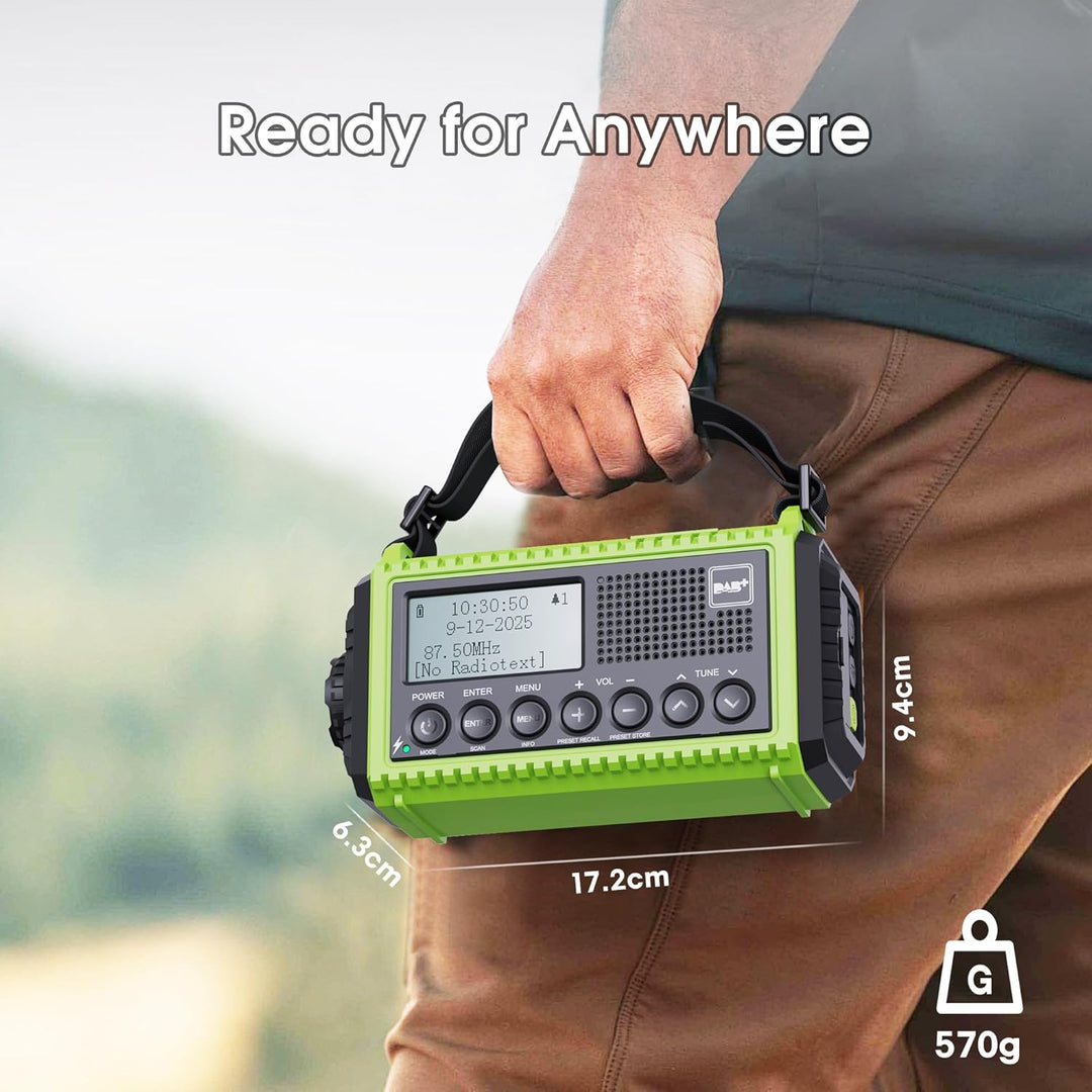 Kurbelradio DAB Radio, Baustellenradio mit Akku 5000mAh Wiederaufladbare, UKW/DAB Plus Radio, Akku R
