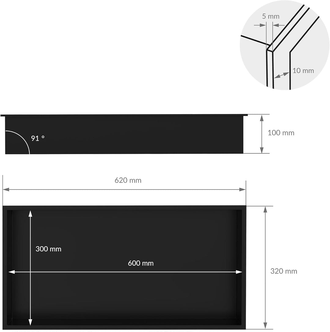 LuxeBath Wandnische aus Edelstahl, 60x30x10 cm, Schwarz, Duschnische mit Rahmen, Einbauregal, Flexib