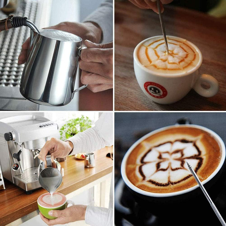 POEFT 600ML Edelstahl Milchschäumkrug überzogen, Espressomilchschaumkrug Kaffeekanne, Latte Art Cup