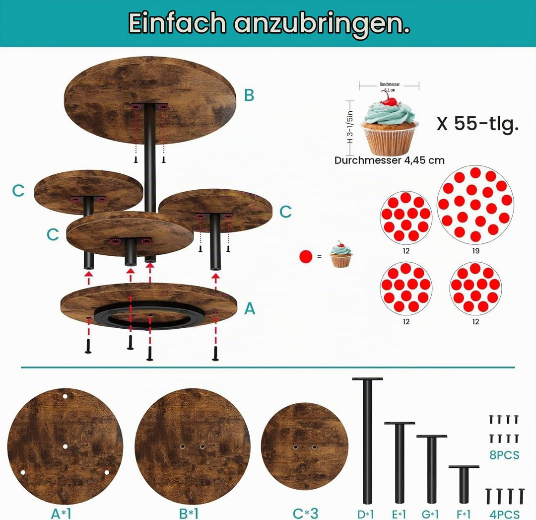 KAHEIGN Tortenständer 4 Etagen Tortenplatte 360° Drehbar Kuchen und Cupcake Ständer, Rund Cupcake-Ha