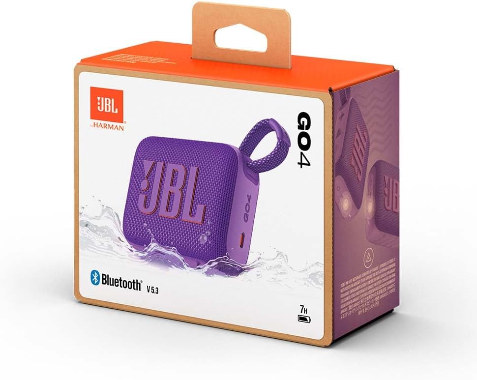 JBL Go 4 in Lila – Tragbare Bluetooth-Lautsprecher-Box Pro Sound, tiefem Bass und Playtime-Boost-Fun
