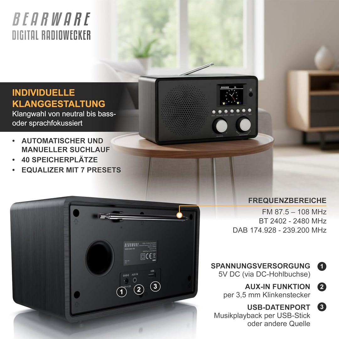 CSL - DAB+ Radio mit TFT Display und Fernbedienung - Bluetooth DAB Plus Radiowecker – DAB DAB+ FM-Ra