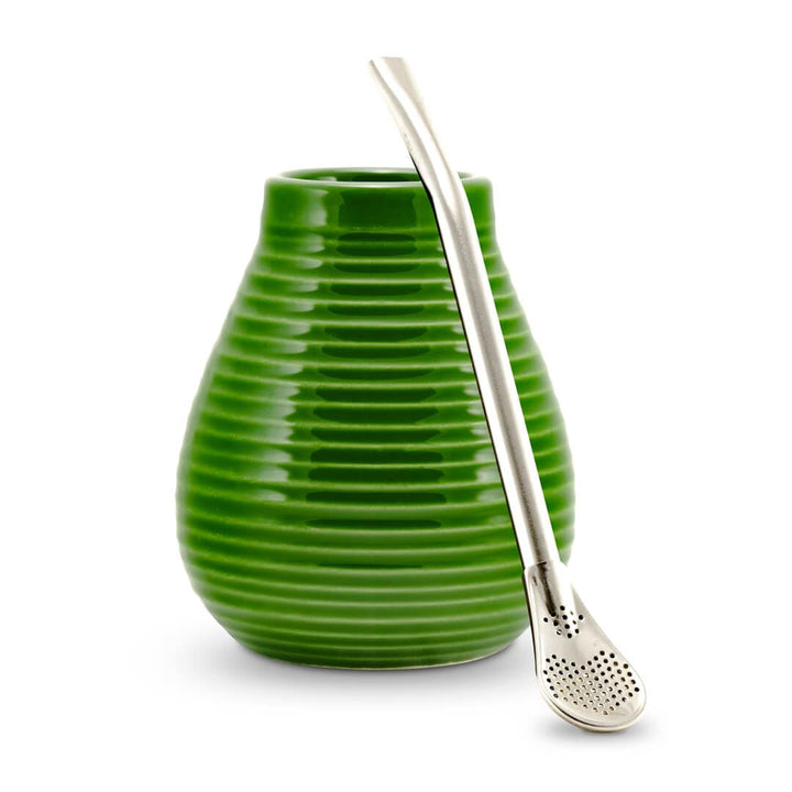 caámate. Yerba Mate Tee Set ● Das Original ● Keramik Matebecher + Edelstahl Bombilla (grün), Grün