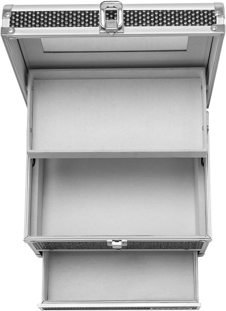 anndora Schmuckkoffer Schmuckkasten 3 Fächer mit Spiegel Schwarz Glitzer Schwarz - Frontfach, Schwar