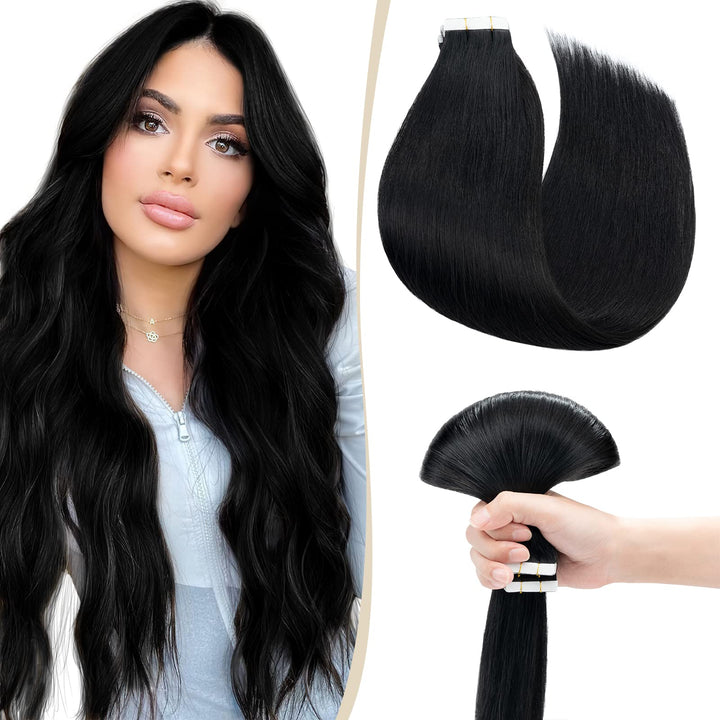 SEGO Tape Extensions Echthaar Haarverlängerung 10 Tressen Klebeband 25g Haarteile 7A Glatt 100% Remy
