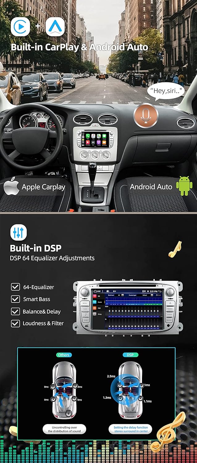 JOYX Android 12 Autoradio Passt für Ford Focus/Mondeo/S-Max/C-Max/Galaxy- [4G+64G] - [Eingebaut DSP+