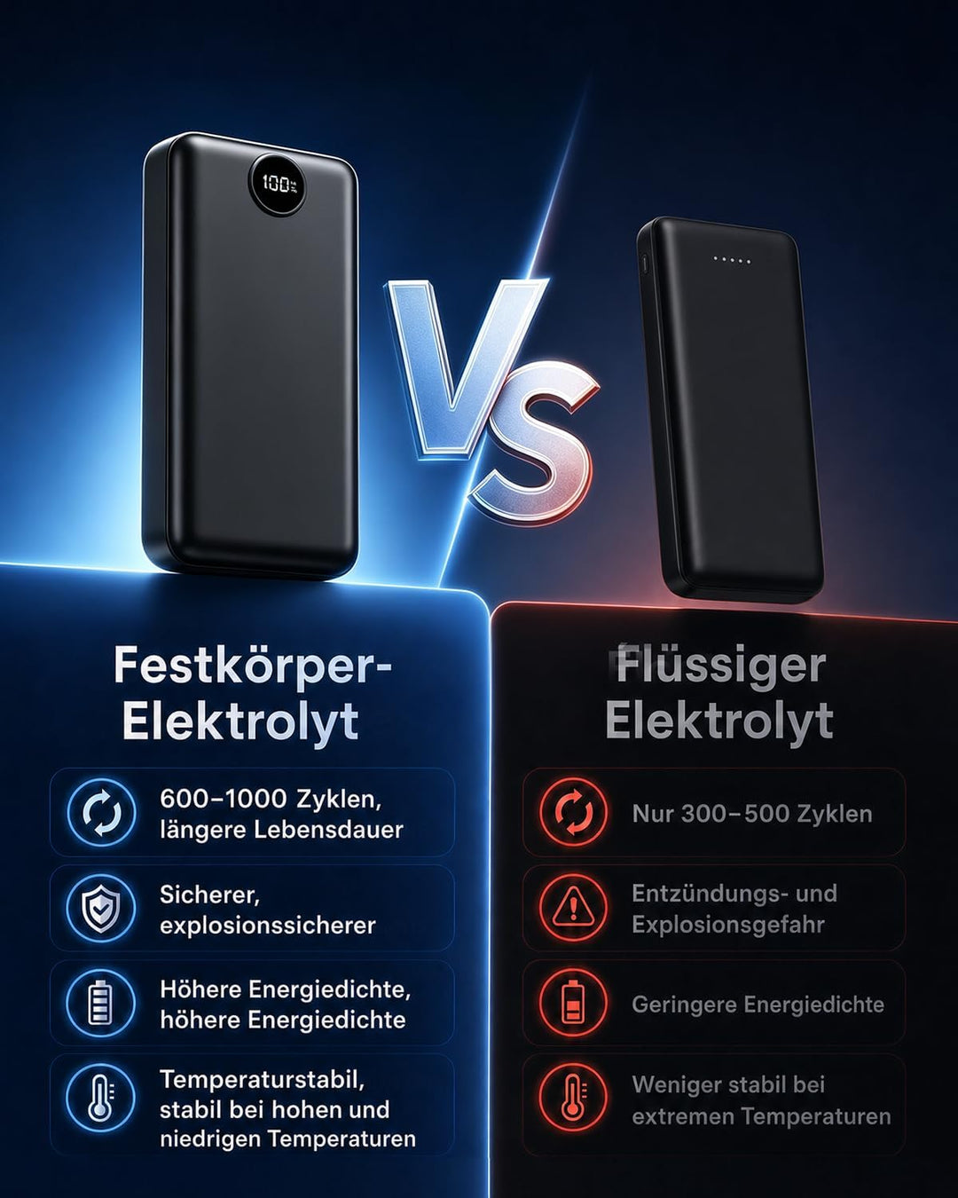 PowerBank 50000mAh grosse kapazität, 22,5W schnelles Aufladen USB-C 3 Ausgänge und 2 Eingänge LED ex