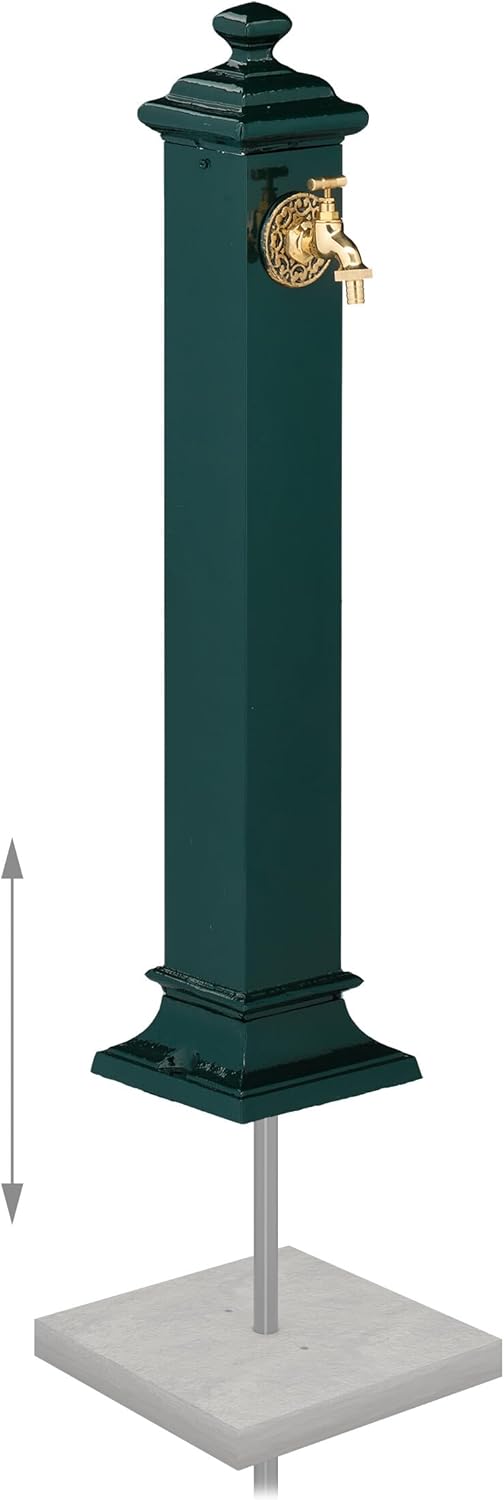 Relaxdays Standbrunnen Antik, mit Wasserhahn, HBT 86x19x23 cm, Wasserzapfsäule Garten, Terrasse, Zie