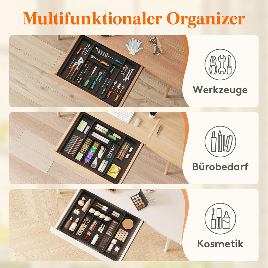 Lifewit Besteckkasten für Schubladen 40 50, verstellbarer Kunststoff Organizer Küche Tiefe 42,4 cm,