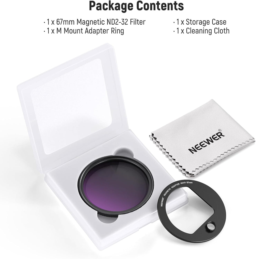 NEEWER 67mm magnetischer Variabler ND2-32 Filter (1-5 Stop) Set für Handy mit M Adapterring für NEEW