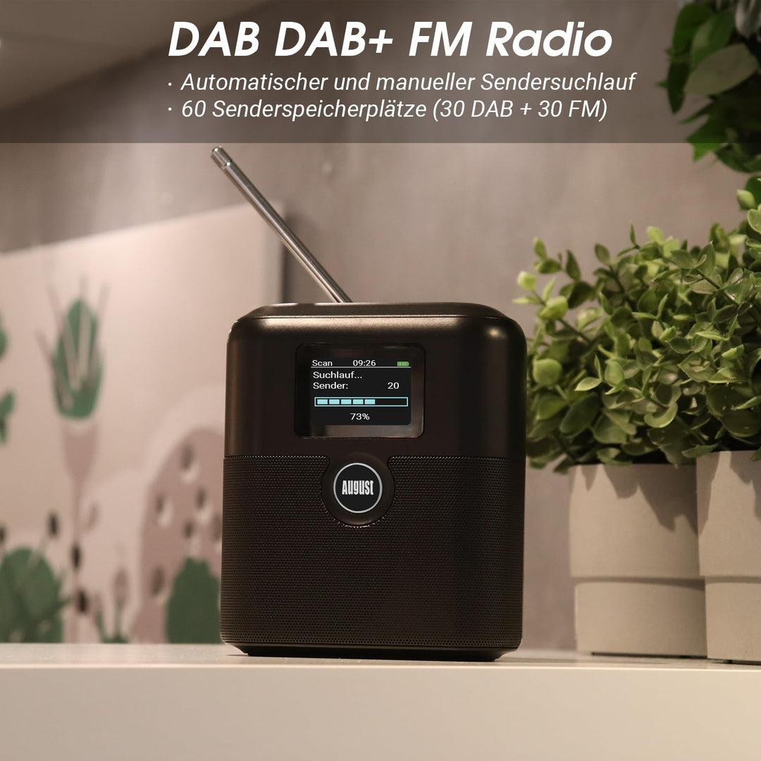 Wiederaufladbares DAB+/FM Radio mit Bluetooth Lautsprecher -August MB330- tragbarer Radiowecker mit
