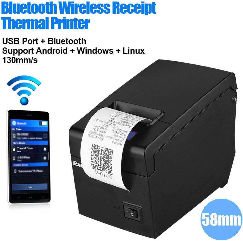 Excelvan E58 - Bluetooth Thermodrucker für Quittungen und Tickets (58 mm, Android, iOS, Windows, Lin