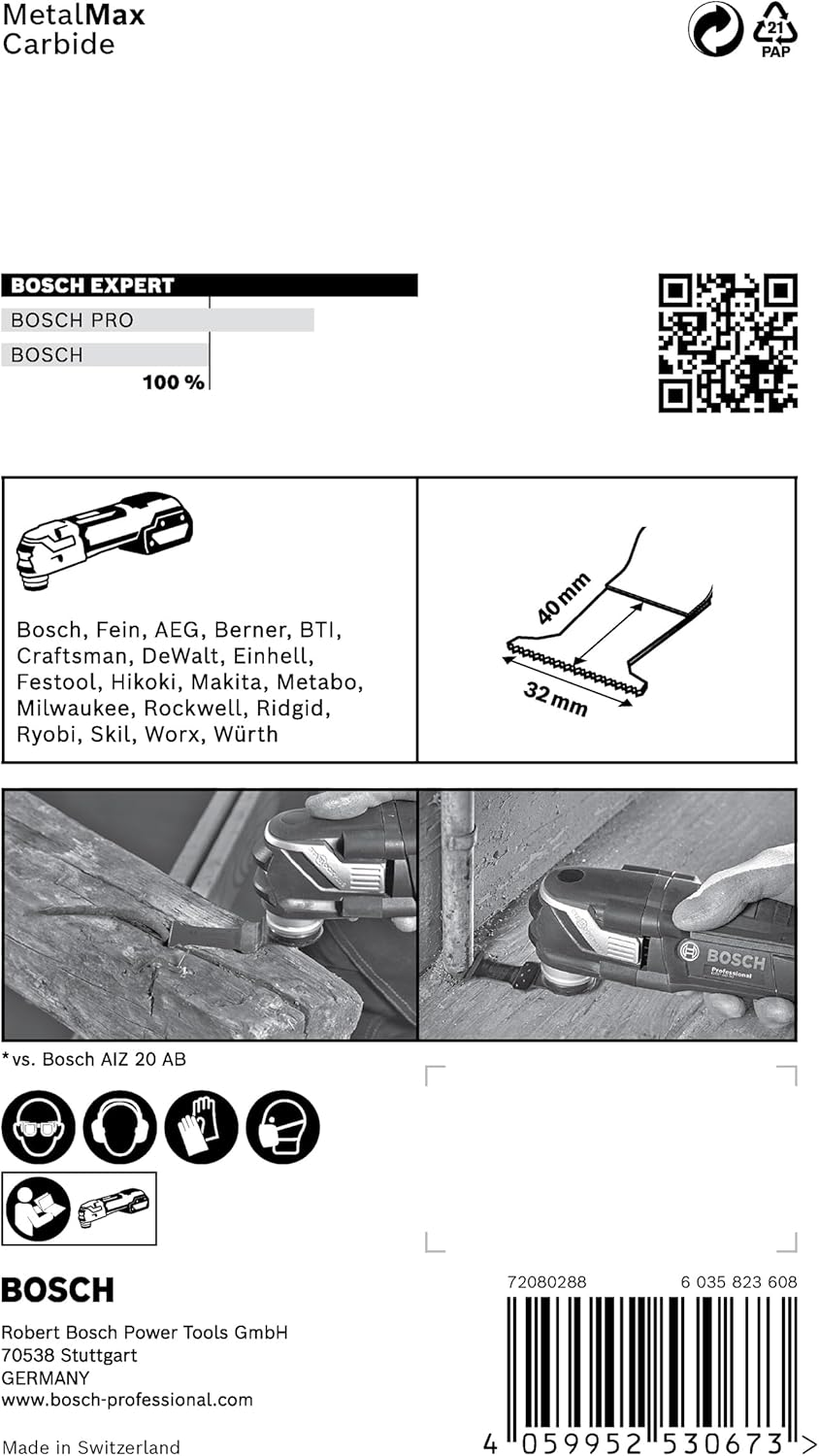 Bosch Professional 1x Sägeblatt Expert MetalMax AIZ 32 AIT (für Stahl, Edelstahl, Breite 32 mm, Zube