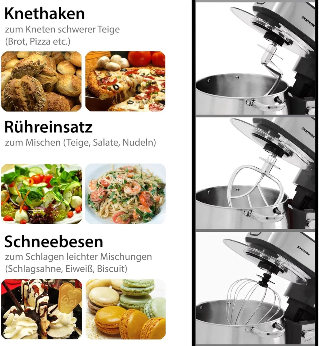 Syntrox Küchenmaschine Schwarz Edelstahl 12 Liter Küchengerät & Fleischwolf, Multi-Funktions-Küchenh