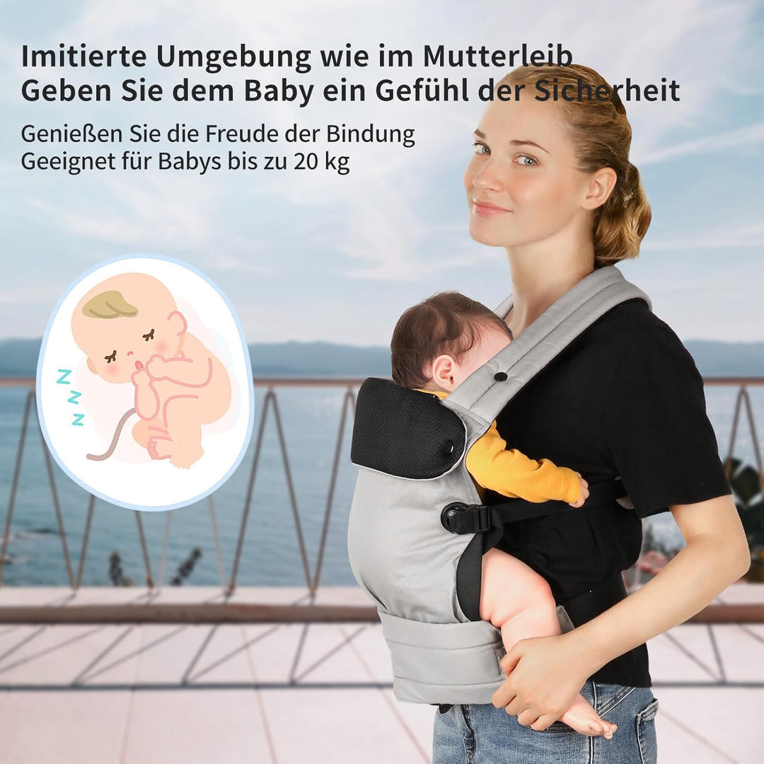 Babytrage für Neugeborene bis Kleinkinder, Ergonomische Bequeme und Leichte Tragetuch, Verstellbare