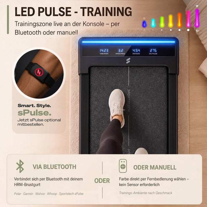 Sportstech sWalk Lite Walking Pad Laufband für Zuhause & Schreibtisch, mit Steigung 6%, bis 6 km/h,