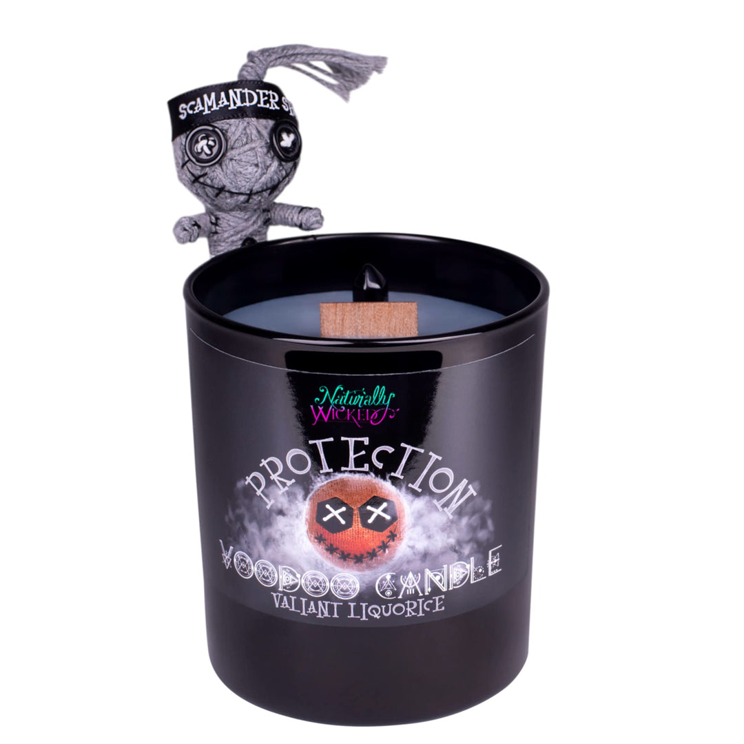 Naturally Wicked Voodoo Schutz Kerze | Inc Voodoo Puppe & Kristallstab | Vegane Kristallzauberkerze
