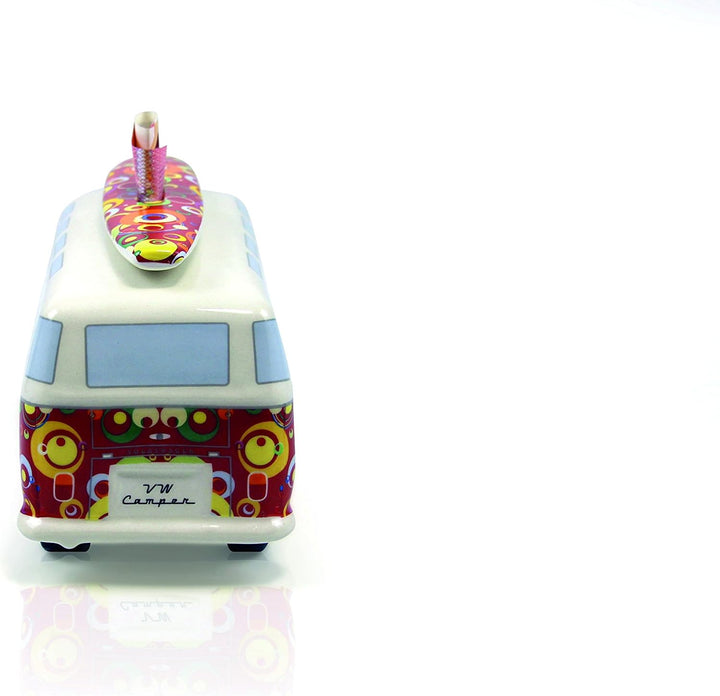 BRISA VW Collection - Volkswagen Spar-Büchse-Schwein-Dose mit Surfbrett im T1 Bulli Bus Samba Design