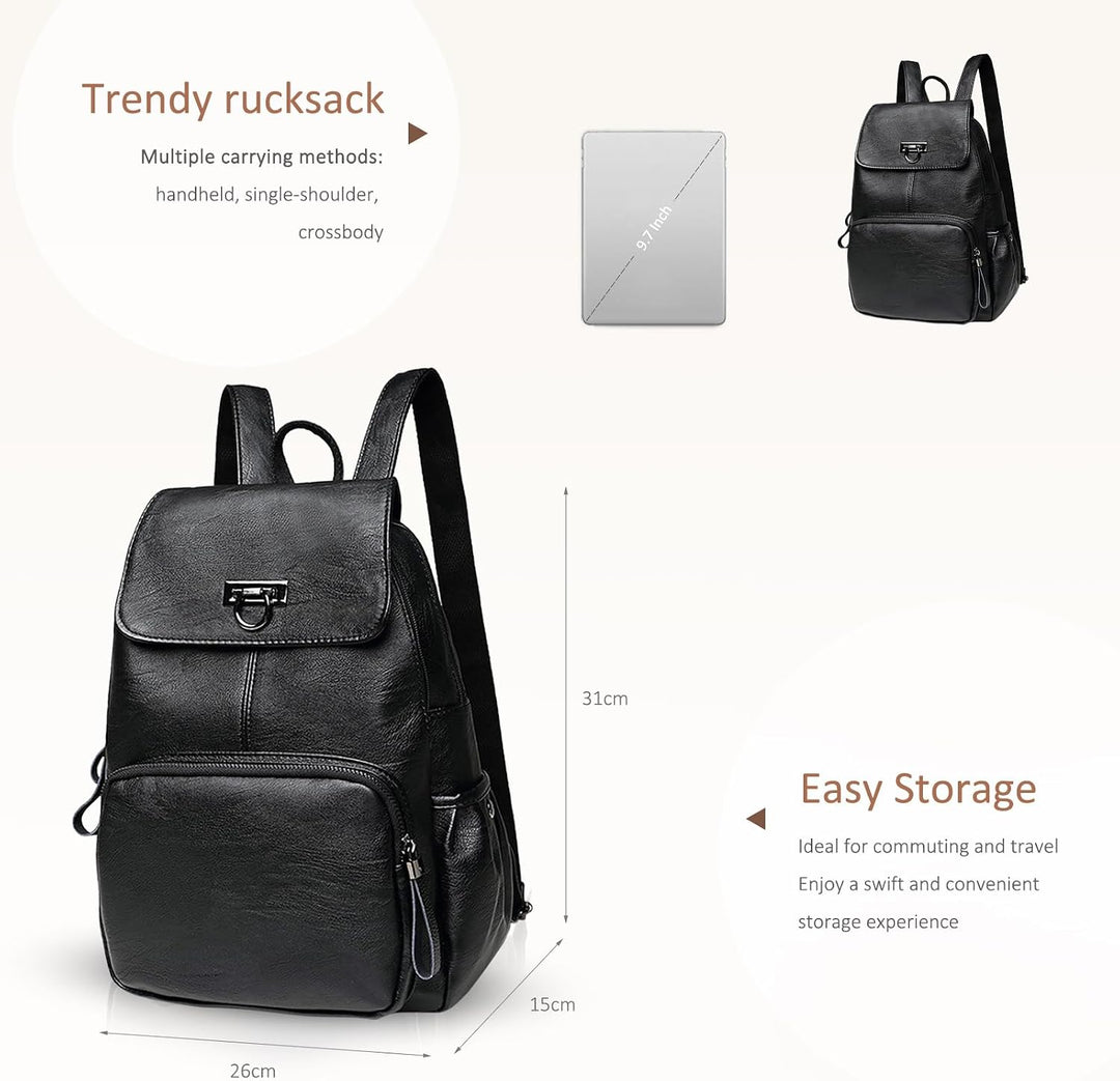 NICOLE &amp; DORIS Damen Lederrucksack Lässiger Damenrucksack für Damen Rucksackbeutel für Damen schwarz