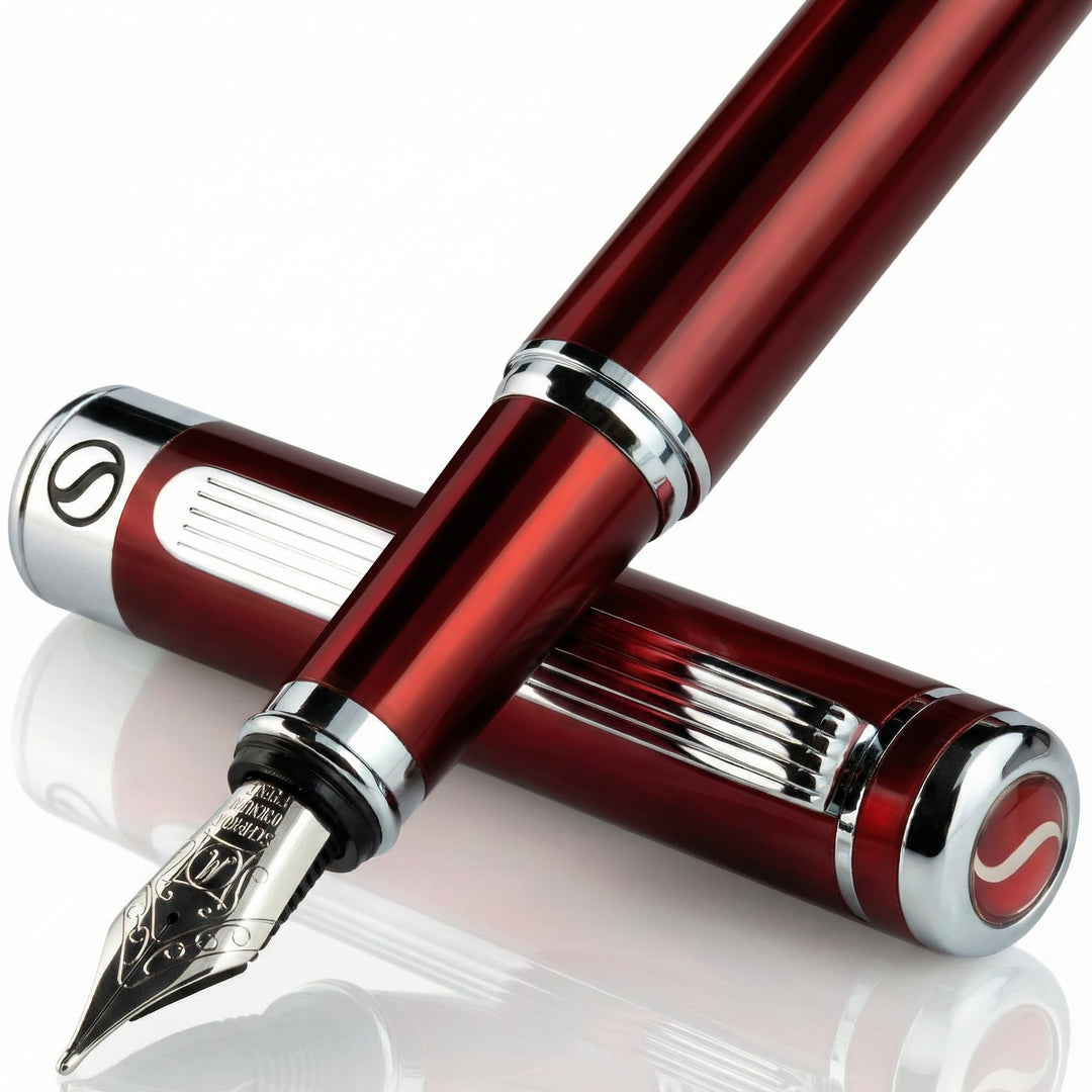 Scriveiner Deep Crimson Red Füllhalter Chromapplikationen, Schmidt-Feder (mittel), bestes Geschenk f
