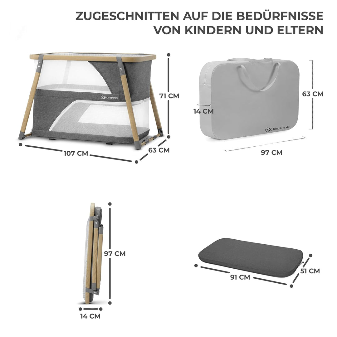 Kinderkraft Kinderreisebett 4 in 1 SOFI, Babybetten, Kinderbett, Baby Zustellbett, Reisebett mit Zub