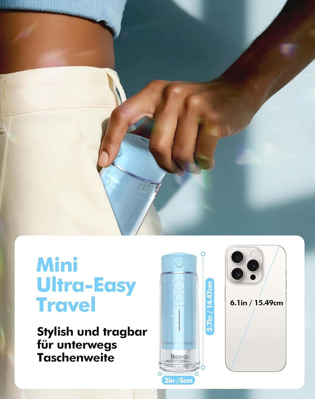 Reise Munddusche Kabellos Zahnreinigung: Oral Irrigator mit 5 Modi, 180ML Wassertank IPX7 Wasserdich