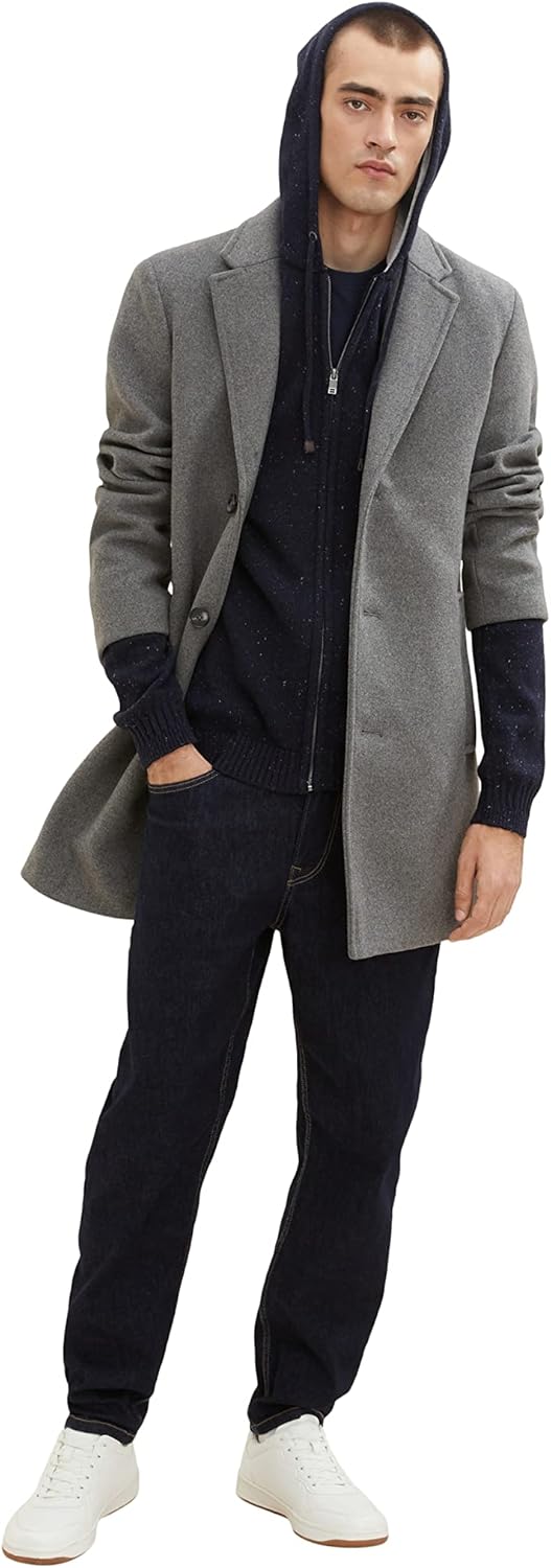 TOM TAILOR Herren Strickjacke mit Kapuze S 30659 - Navy Melange Knitted Neps, S 30659 - Navy Melange