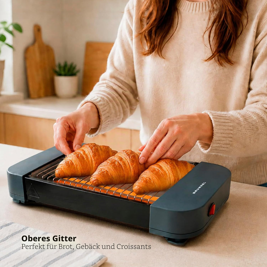 Grunkel Toaster mit 300 W und geeignet für 1 Brotscheibe mit On/Off und ohne Timer. Krümelschublade