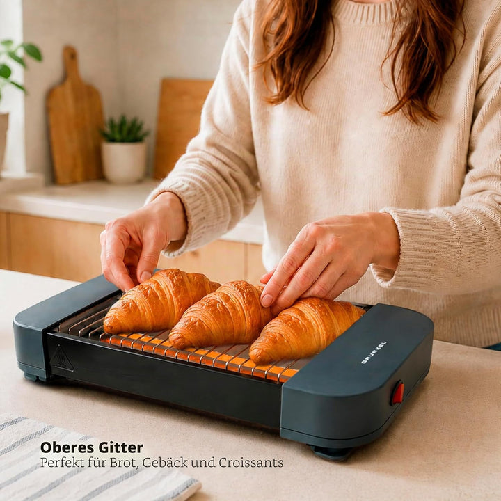 Grunkel Toaster mit 300 W und geeignet für 1 Brotscheibe mit On/Off und ohne Timer. Krümelschublade