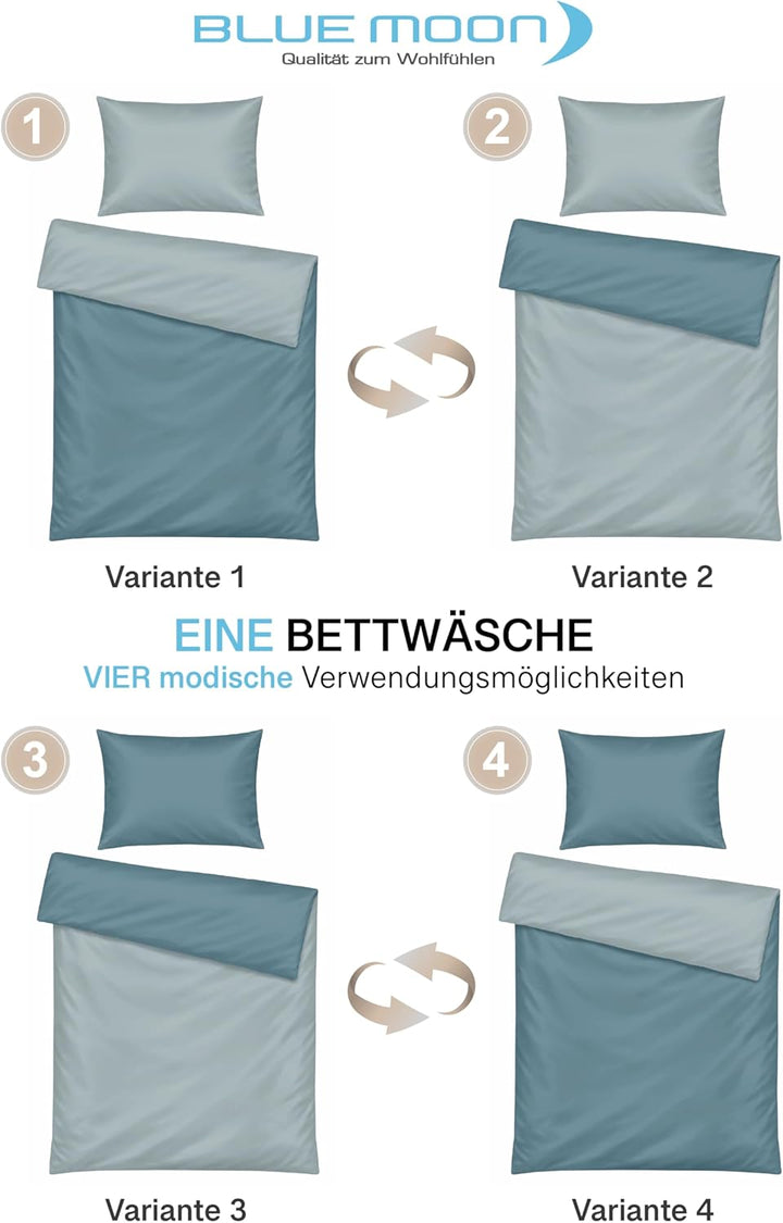 BLUE MOON Premium Mako-Satin Wendebettwäsche - Satin-Bettzeug - Bettwäsche aus 100% Baumwolle - Made